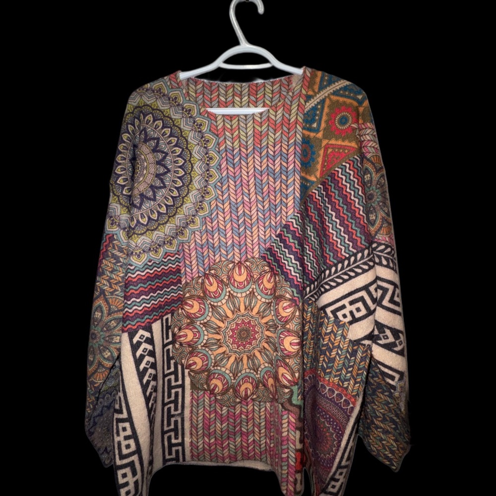 YESNO Colorful Oversized Geometric Patterned Wool/Cotton Sweater